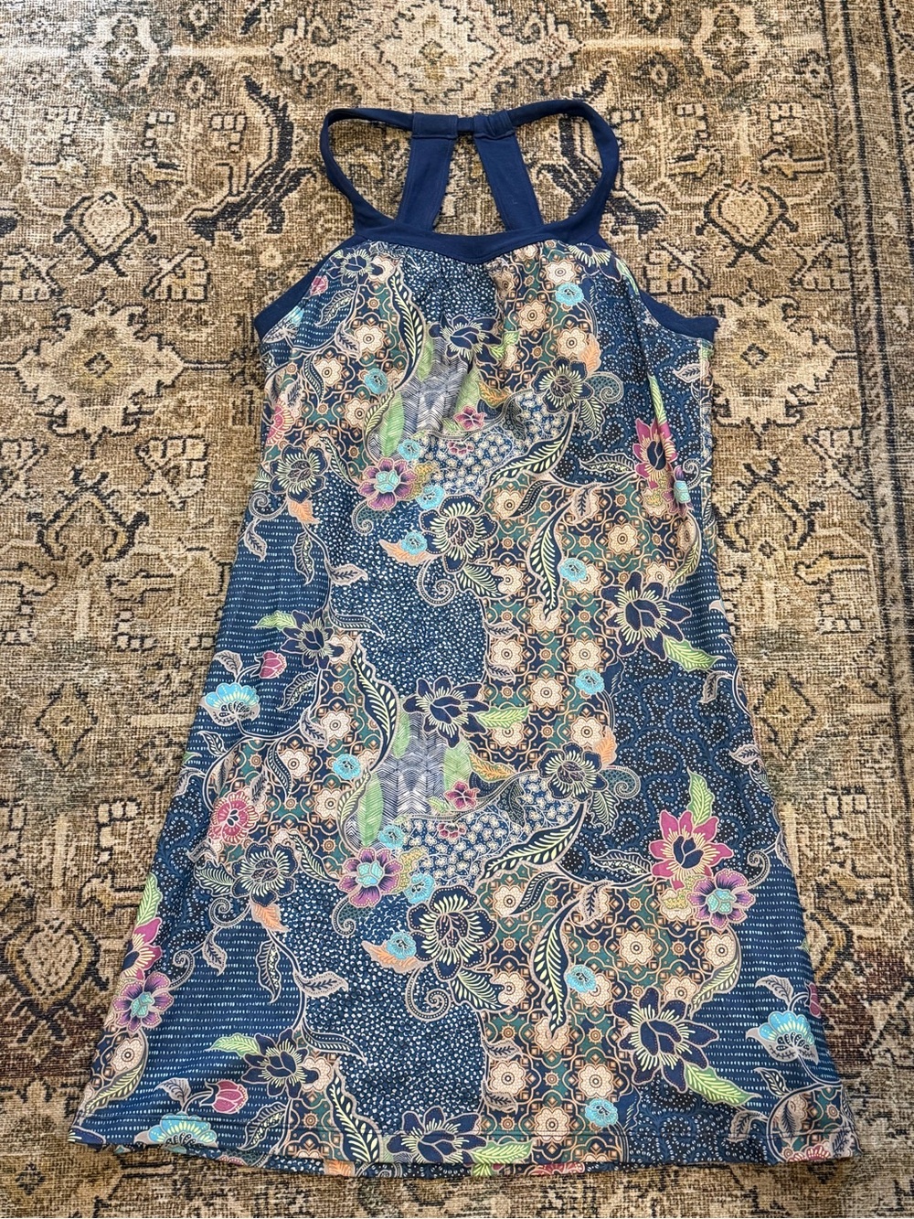 Prana Navy Floral Racerback Mini Dress